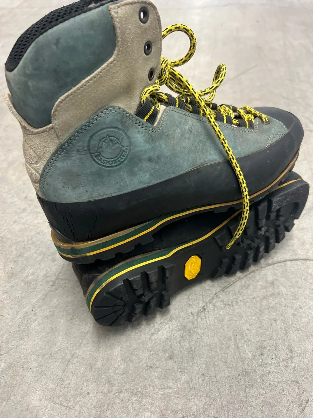 La Sportiva Teal Grey and Yellow Men's Mountaineering Boots men’s size 8